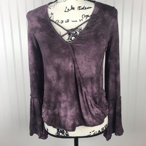 AEO Soft & Sexy Purple Tie Dy Faux Wrap Bell Sl.